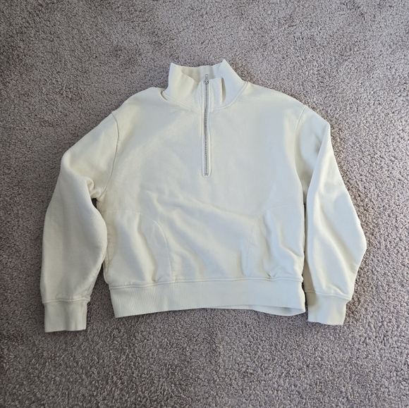 MATE The Label Organic Fleece Quarter Zip Sweatshirt Womens Medium Bone Relaxed - Picture 6 of 15